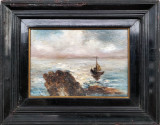 Cumpara ieftin Maria Ionescu Bacaloglu (1878-1946)-&quot;Marină cu barcă&quot;, pictură &icirc;n ulei, Marine, Impresionism