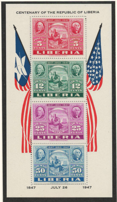 Liberia 1947 Mi 387/90 bl 1 A MNH - Expozitia de timbre CIPEX, New York