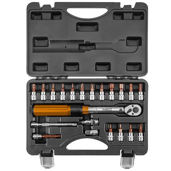 Cheie dinamometrica reversibila 1/4&quot;, 5-25Nm cu set biti NEO TOOLS 08-821 HardWork ToolsRange