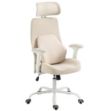 HOMCOM Scaun birou ergonomic, fotoliu din plasă, suport lombar cu memorie, cotiere reglabile, Bej | Aosom Romania