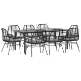 Gossi set de sufragerie de gradina 9 piese neagra sticla polirattan