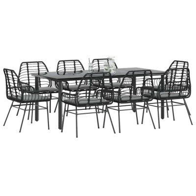 Gossi set de sufragerie de gradina 9 piese neagra sticla polirattan foto