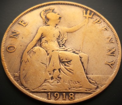 Moneda istorica 1 (One) PENNY - MAREA BRITANIE / ANGLIA, anul 1918 * cod 4015 foto