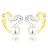 Cercei din aur combinat 375 - contur inimă &icirc;n două culori, zirconii și perla albă