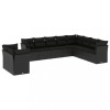 Set canapele de gradina cu perne, 10 piese, negru, poliratan
