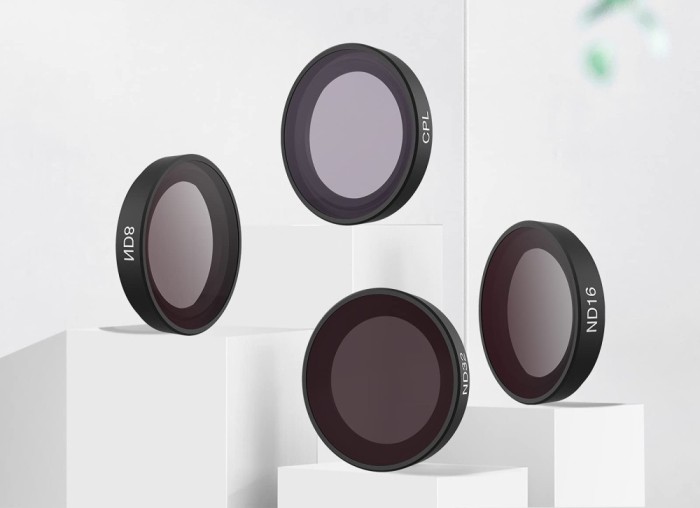Set 4 filtre Telesin pentru Insta360 Go3, ND8, ND16, ND32, CPL, rama metalica, sticla Gorilla Glass