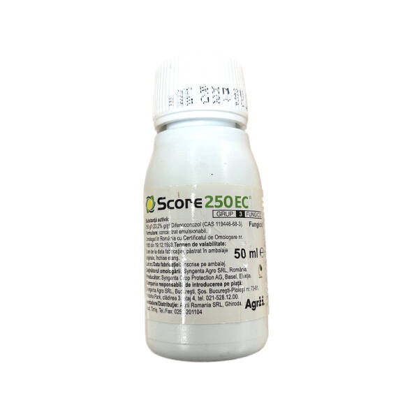 Score 250EC 50 ml, fungicid sistemic, Syngenta, Rapan, Monilioza, Fainare, Alternarioza, Basicarea frunzelor; (cais, capsun, cires, mar, piersic, rapi