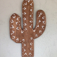 Decoratiune de perete, Cactus, 30x48x1.8 cm, Lemn , Maro