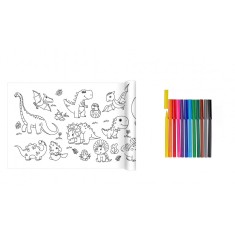 Rola de desen pentru copii cu dinozauri si 12 carioci Alyazhi, 30 x 300 cm, 3 +