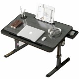 Stand laptop multifunctional tip masuta, Linomag&reg;, Reglabil, Pliabil, 60cm x 40cm x 27cm ~ 40cm, Suport carte, Suport tableta, Sertar depozitare, Negr