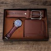 Set Cadou Barbati: Ceas RegalSmart, Curea Piele, Portofel Elegant - Mecanism Quartz, Cadran Albastru/Argintiu, Curea Maro