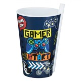Pahar Plastic Gamer, Pai Incorporat, Albastru, Capacitate 0,4 L, Oem