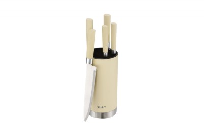 Set cutite 6 piese RETRO Zilan ZLN1610, Suport inclus, Otel inoxidabil 3CR13, Compatibil masina de spalat vase, Crem foto