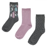 șosete Damă Set 3 Perechi, Gri Multicolor, Modele Dots și Inimi, Oem