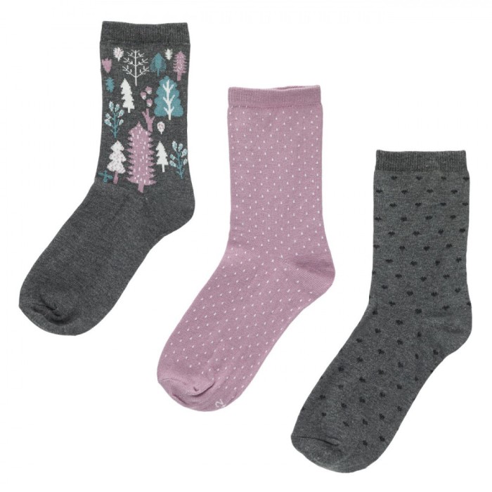 șosete Damă Set 3 Perechi, Gri Multicolor, Modele Dots și Inimi