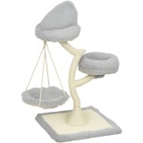 PawHut Copac de zg&acirc;riat 115 cm &icirc;nălţime, copac pentru pisici cu formă de copac, 2 paturi lavabile, hamac, trunchi de zg&acirc;riat din sisal, pentru pisici