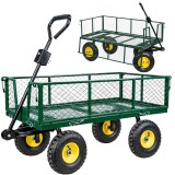 Carucior de gradina cu 4 roti pneumatice, 45 x 52 x 102 cm, capacitate maxima 200 kg, Lean 26735