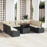 VidaXL Set dining grădină 10 piese cu perne - Negru, Rattan, Poliester, Acacia