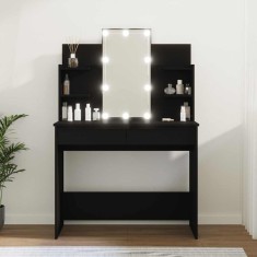 Masă de toaletă cu LED, negru, 96x40x142 cm foto