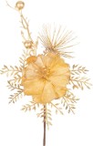 Crenguta decorativa de Craciun aurie cu floare de mac, 23 cm