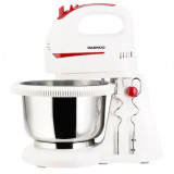 Mixer cu bol Daewoo DHM100W, 300 W, bol inox rotativ, capacitate bol 2 l, functie Turbo, 5 viteze, accesoriu framantare, palete amestecare, Alb