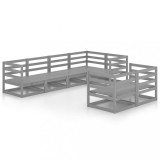 Set mobilier de gradina, 7 piese, gri, lemn masiv de pin
