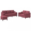 Set canapea cu perne, 3 piese, rosu vin, material textil