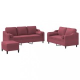 Cumpara ieftin Set canapea cu perne, 3 piese, rosu vin, material textil