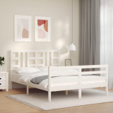 Cadru de pat cu tablie, alb, king size, lemn masiv GartenMobel Dekor, vidaXL