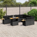 vidaXL Set canapele de grădină cu perne, 10 piese, negru, poliratan 3273673
