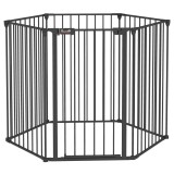 PawHut Poarta Pliabila pentru Caini de Talie Medie Siguranta Modulara Metal si Plastic 123x102x90cm Negru | Aosom Romania