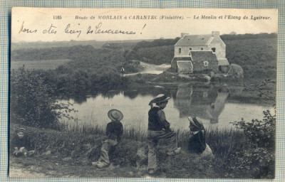 AD 129 C. P. VECHE -ROUTE DE MORLAIX A CARANTEC -COPII -FRANTA - CIRCULATA 1919 foto