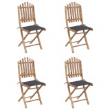 Set mobilier de exterior pliabil, cu perne, 5 piese, bambus