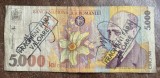 B11 128 - Bancnota foarte veche - Romania - 5000 lei - 1998 - deteriorata - marcata FRAGMENT FARA VALOARE