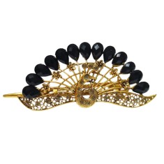 Clama de par in forma de Paun, Vintage, 12 cm, Negru, 71BJ