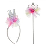 Set Accesorii Păr Fete: Tiară, Coroană &amp; Baghetă Magică Multicoloră, 30cm, Plastic, +4 Ani