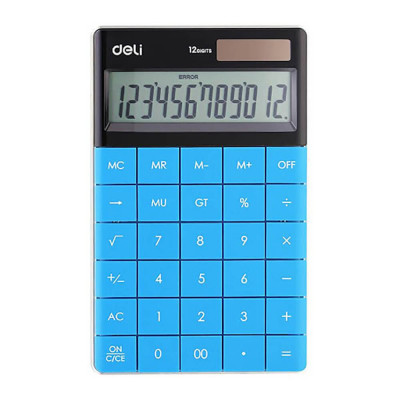 Calculator de Birou Modern Deli 1589, 12 Digits, Albastru, Alimentare Dubla, Calculator Birou, Calculator Birou 12 Digits, Calculator Birou cu Verific foto
