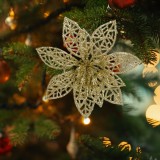 Ornament de Craciun - cu cleme - floare cu sclipici - auriu - 3 buc/pachet Best CarHome