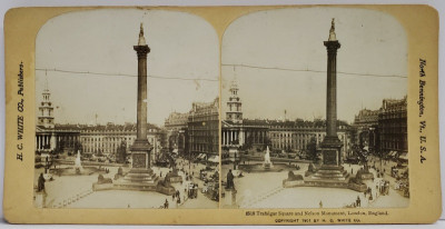 TRAFALGAR SQUARE AND NELSON MONUMENT , LONDON , FOTOGRAFIE STEREOSCOPICA , 1901 foto