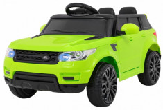 Masina electrica sport verde, 2x30W, 2x6V/4,5Ah, 3 viteze, buton STOP, roti plastic, suspensii, melodii, MP3, SD, AUX, USB foto