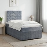 Cumpara ieftin Pat boxspring cu saltea Gri inchis 120 x 190 cm Catifea