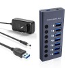 Hub USB 7 in 1 cu buton ON/OFF, PRESTIGE CHARGE&reg;, din aluminiu, 7 porturi USB 3.0 transfer date 5Gbps si incarcare 36W