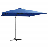 Umbrelă Consola LED vidaXL, 250x250 cm, Albastru Azur, St&acirc;lp Oțel, Inclinare 360&deg;, Gradina, Soare, UV