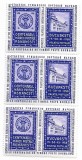 Romania - Centenarul marcii postale romanesti, 1958, viniete albastre neobliterate, bloc de 3
