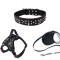 Set pentru caini Pure Sunny: lesa automata, ham Kaky, zgarda cu tepi, color negru, dimensiuni ham S-M-L, gat: 26x piept: 28x40 cm