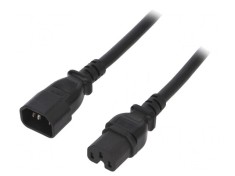Cablu de Alimentare 3x14AWG IEC C14 la IEC C15 3m Negru 15A