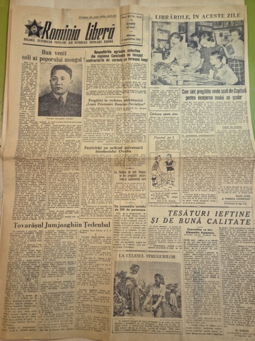 ziarul romania libera 4 septembrie 1957 - articol si foto judetul constanta