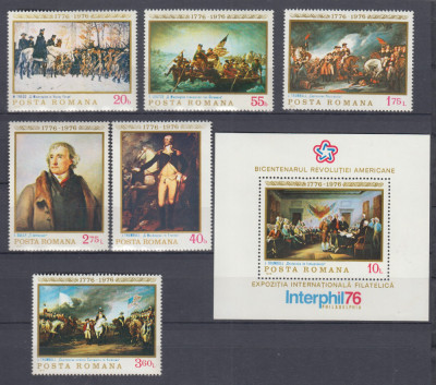 1976 LP 904 LP 905 BICENTENARUL REVOLUTIEI AMERICANE SERIE +COLITA MNH foto