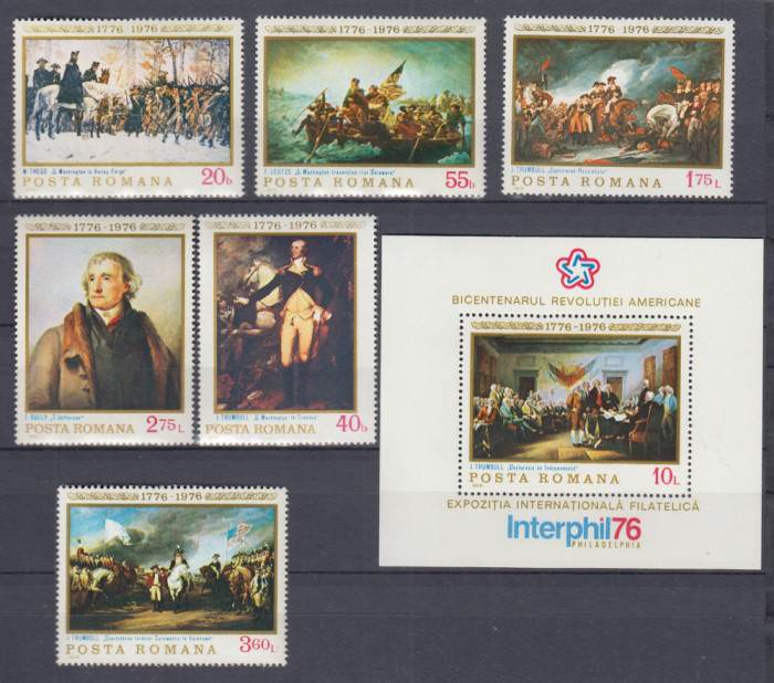 1976 LP 904 LP 905 BICENTENARUL REVOLUTIEI AMERICANE SERIE +COLITA MNH