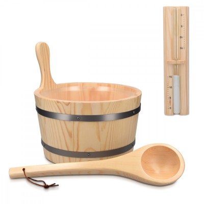Kit pentru sauna uscata din lemn de pin Navaris, Galeata 5 l, Clepsidra, Lingura, 45467.2.24 foto